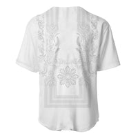 Philippines Barong Style Baseball Jersey with Polynesian Art and Leaf Motif White Color LT03 - Polynesian Pride