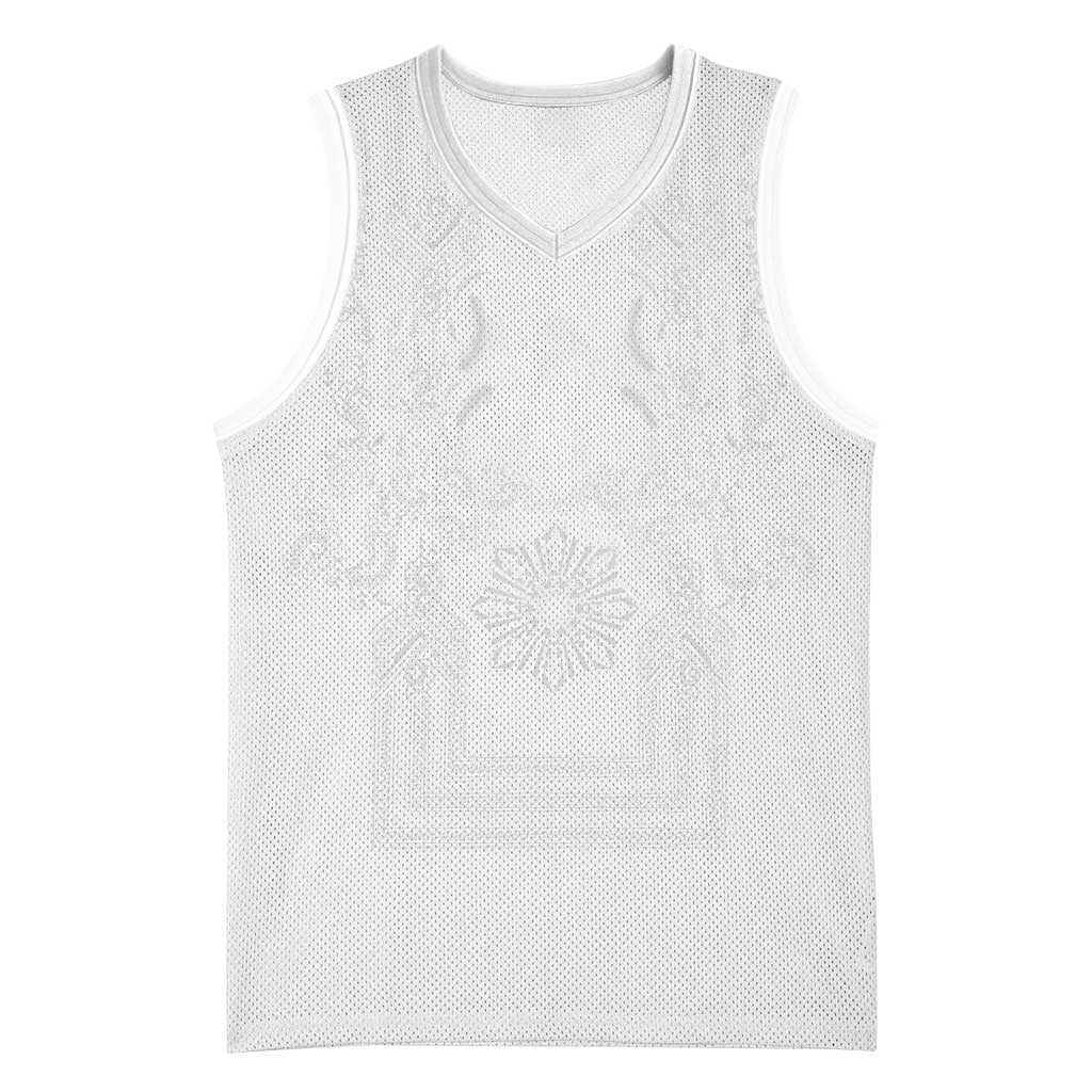 Philippines Barong Style Basketball Jersey with Polynesian Art and Leaf Motif White Color LT03 Unisex White - Polynesian Pride