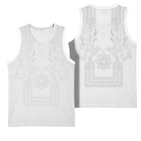 Philippines Barong Style Basketball Jersey with Polynesian Art and Leaf Motif White Color LT03 - Polynesian Pride