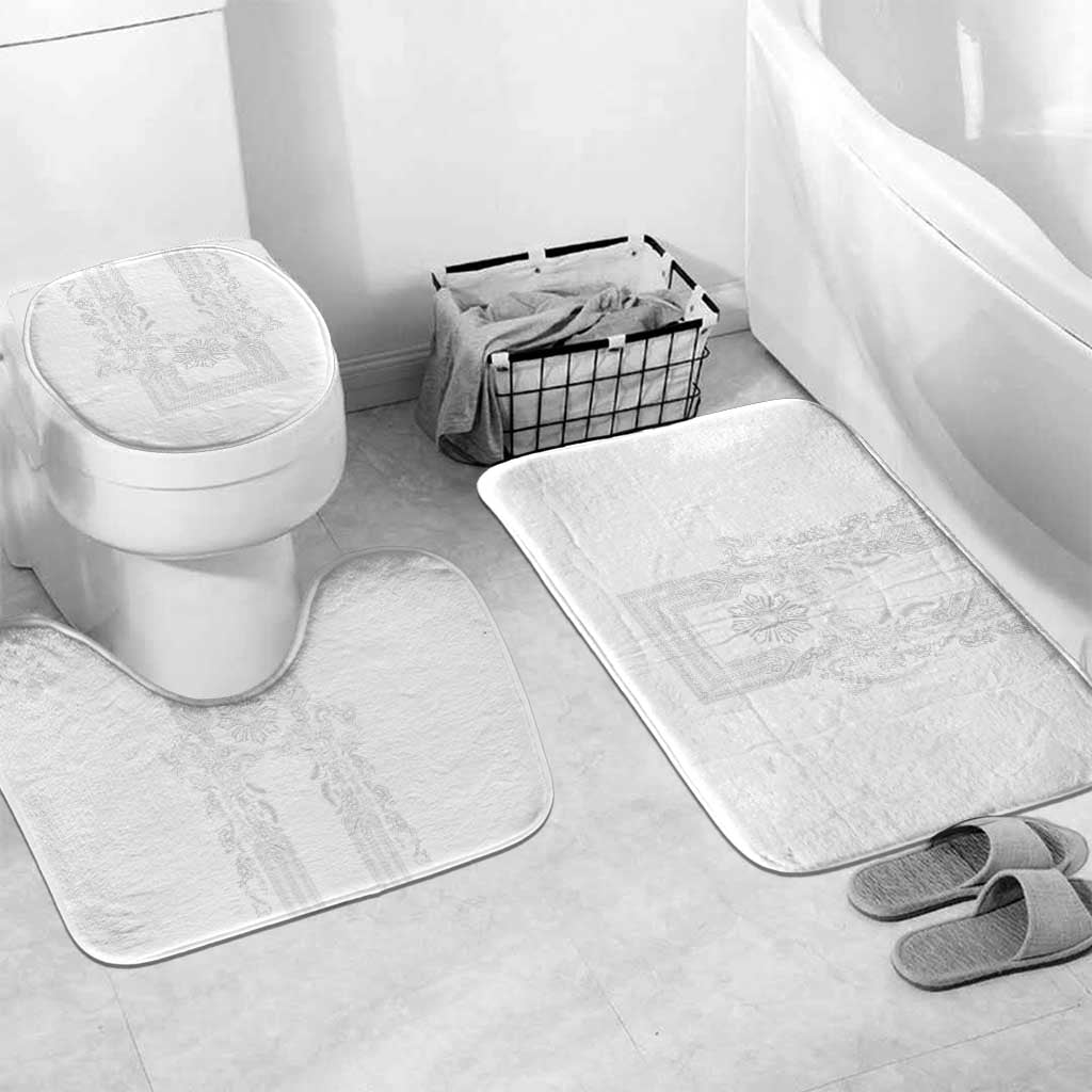 Philippines Barong Style Bathroom Set with Polynesian Art and Leaf Motif White Color LT03 Mat Set Only (3 pcs) One Size White - Polynesian Pride