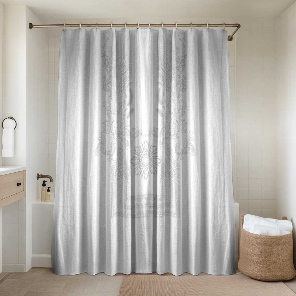Philippines Barong Style Bathroom Set with Polynesian Art and Leaf Motif White Color LT03 Shower Curtain Only White - Polynesian Pride