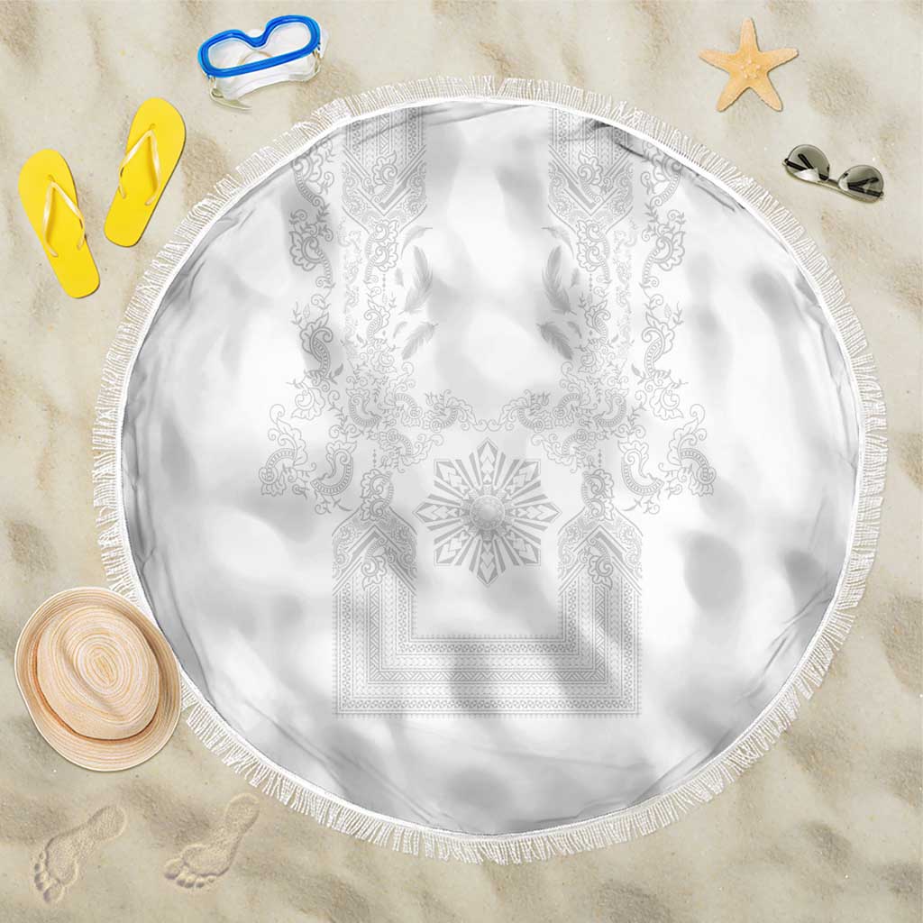 Philippines Barong Style Beach Blanket with Polynesian Art and Leaf Motif White Color LT03 One Size 150cm White - Polynesian Pride