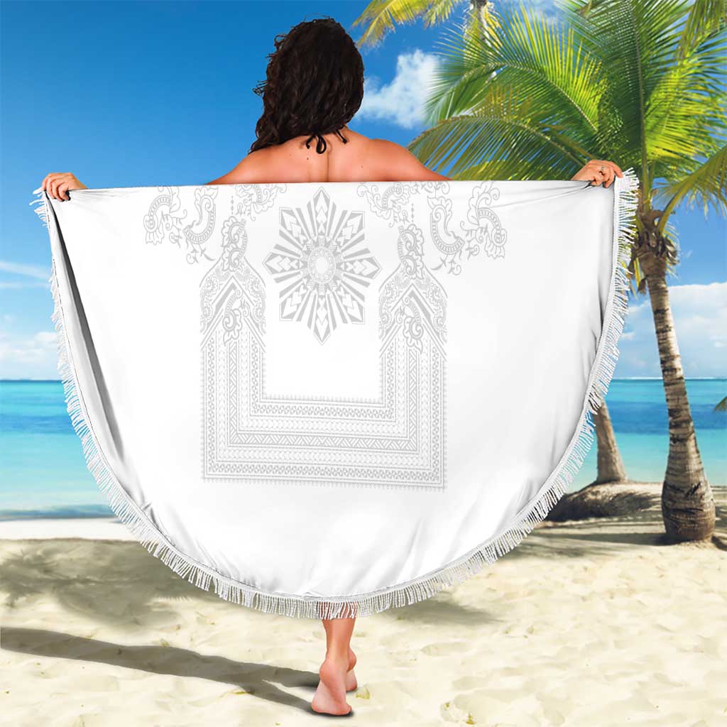 Philippines Barong Style Beach Blanket with Polynesian Art and Leaf Motif White Color LT03 - Polynesian Pride