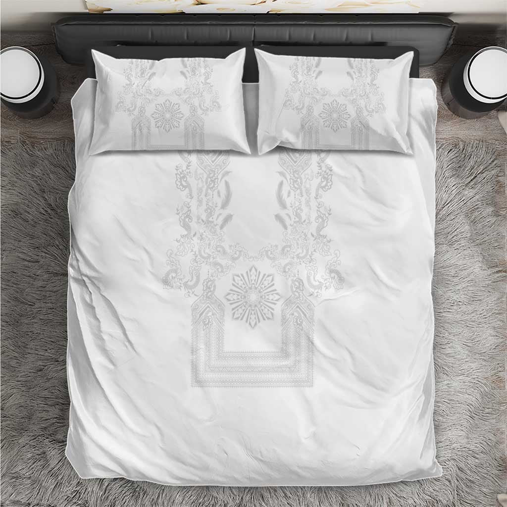 Philippines Barong Style Bedding Set with Polynesian Art and Leaf Motif White Color LT03 White - Polynesian Pride