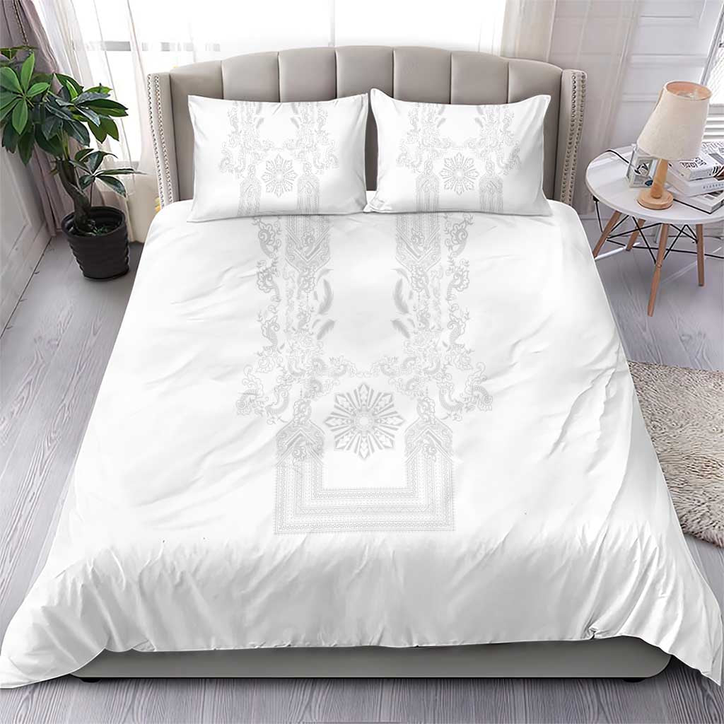 Philippines Barong Style Bedding Set with Polynesian Art and Leaf Motif White Color LT03 - Polynesian Pride