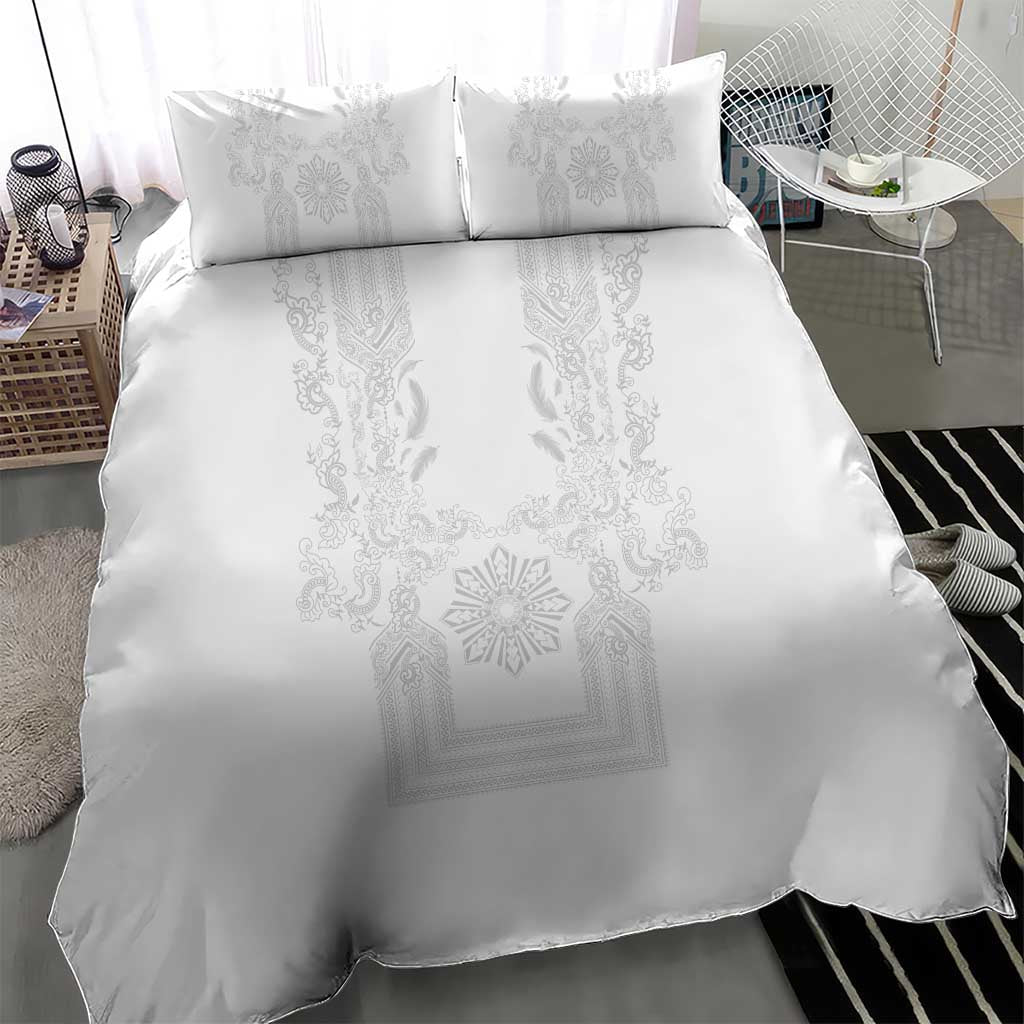 Philippines Barong Style Bedding Set with Polynesian Art and Leaf Motif White Color LT03 - Polynesian Pride