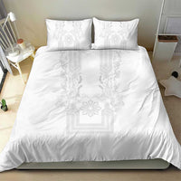 Philippines Barong Style Bedding Set with Polynesian Art and Leaf Motif White Color LT03 - Polynesian Pride