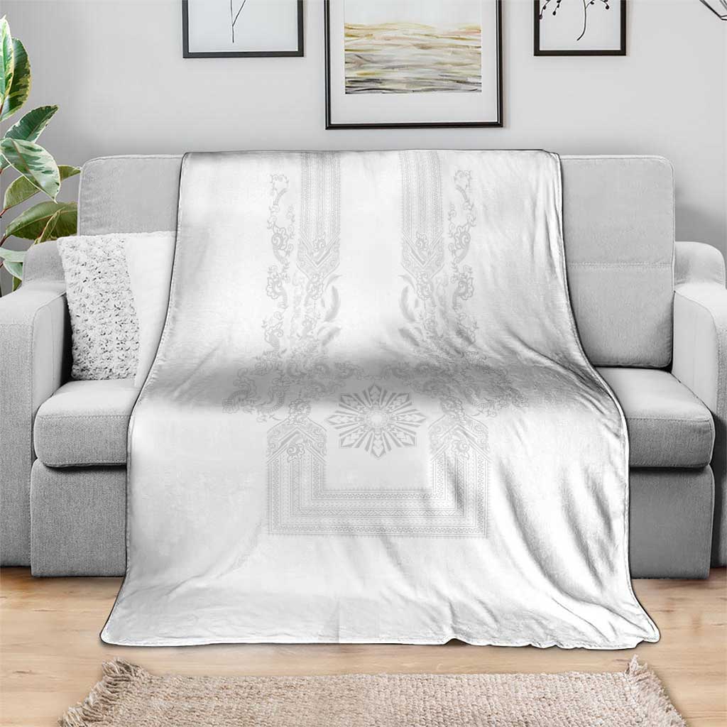 Philippines Barong Style Blanket with Polynesian Art and Leaf Motif White Color LT03 - Polynesian Pride