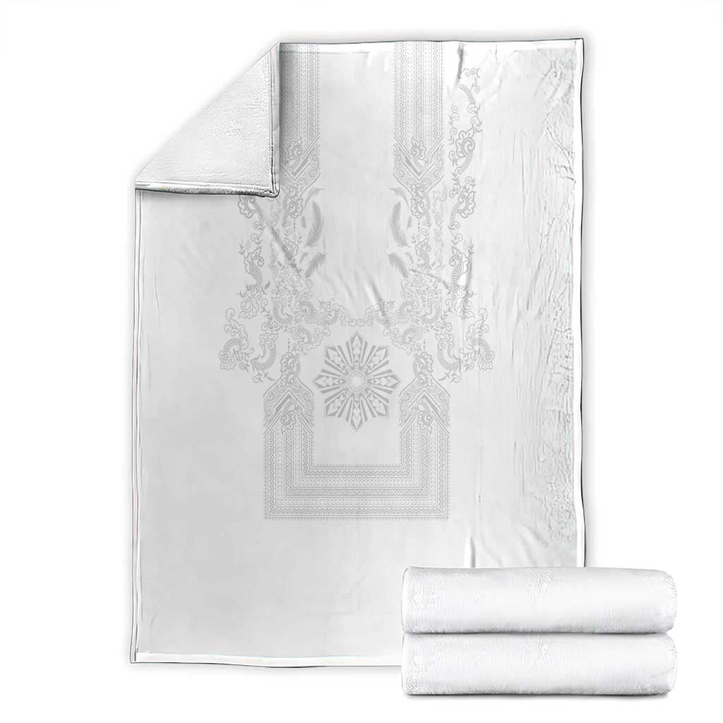 Philippines Barong Style Blanket with Polynesian Art and Leaf Motif White Color LT03 - Polynesian Pride