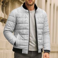 Philippines Barong Style Bomber Puffer Jacket with Polynesian Art and Leaf Motif White Color LT03 - Polynesian Pride