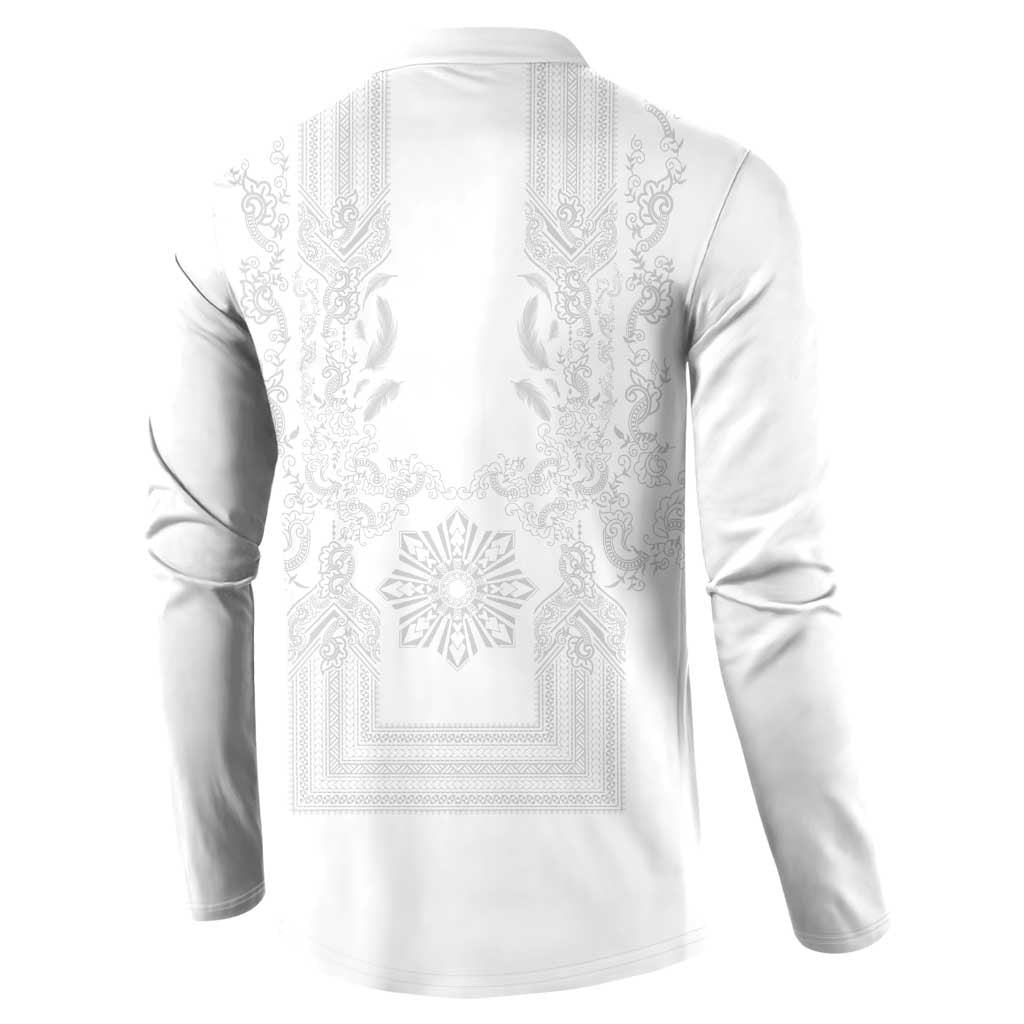 Philippines Barong Style Button Sweatshirt with Polynesian Art and Leaf Motif White Color LT03 - Polynesian Pride