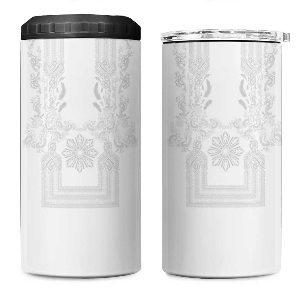Philippines Barong Style 4 in 1 Can Cooler Tumbler with Polynesian Art and Leaf Motif White Color LT03 One Size: 16 oz White - Polynesian Pride