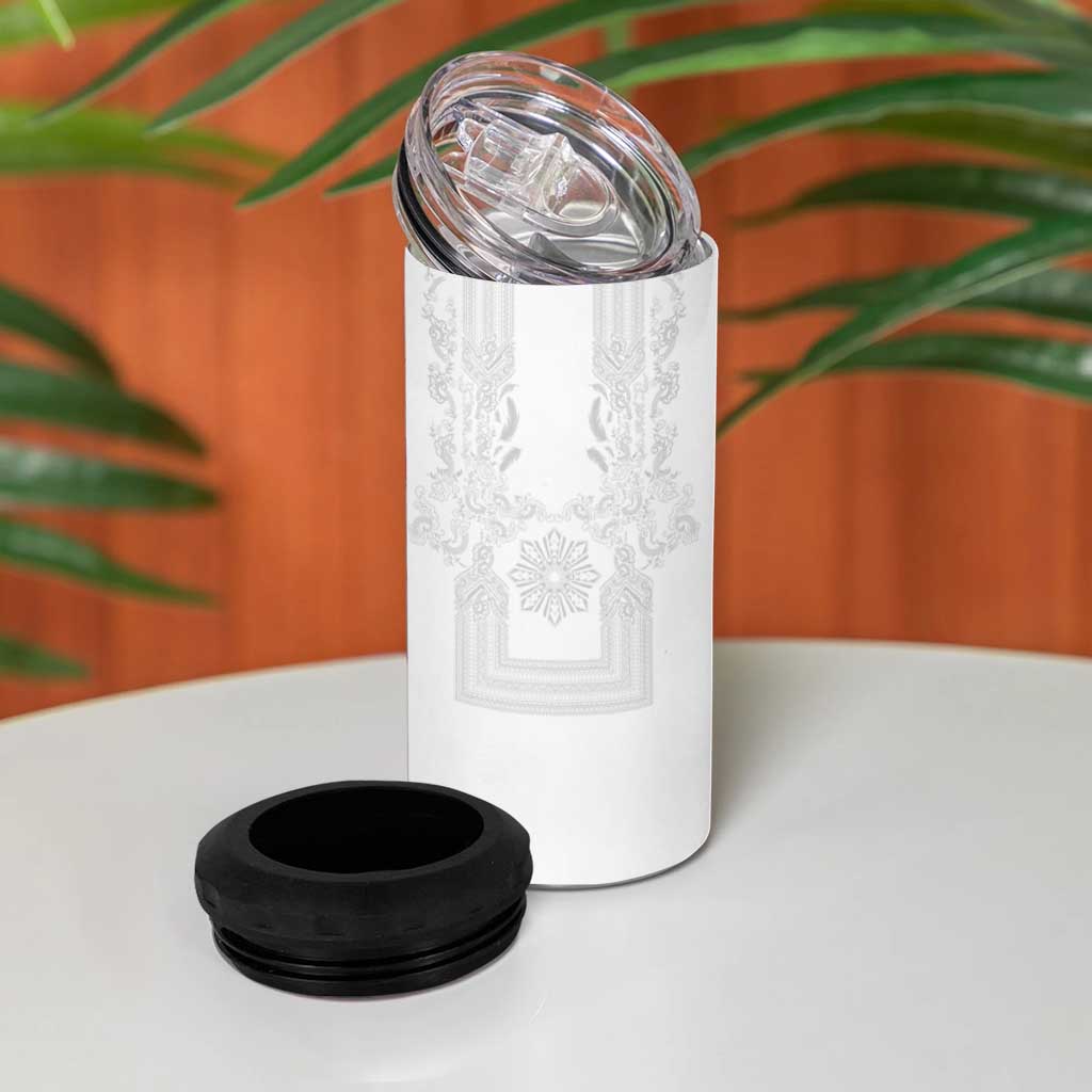 Philippines Barong Style 4 in 1 Can Cooler Tumbler with Polynesian Art and Leaf Motif White Color LT03 - Polynesian Pride
