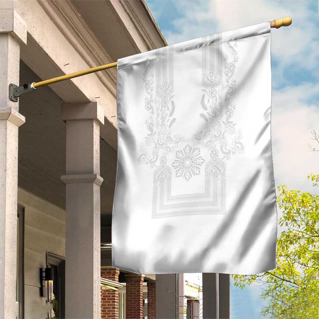 Philippines Barong Style Garden Flag with Polynesian Art and Leaf Motif White Color LT03 House Flag White - Polynesian Pride