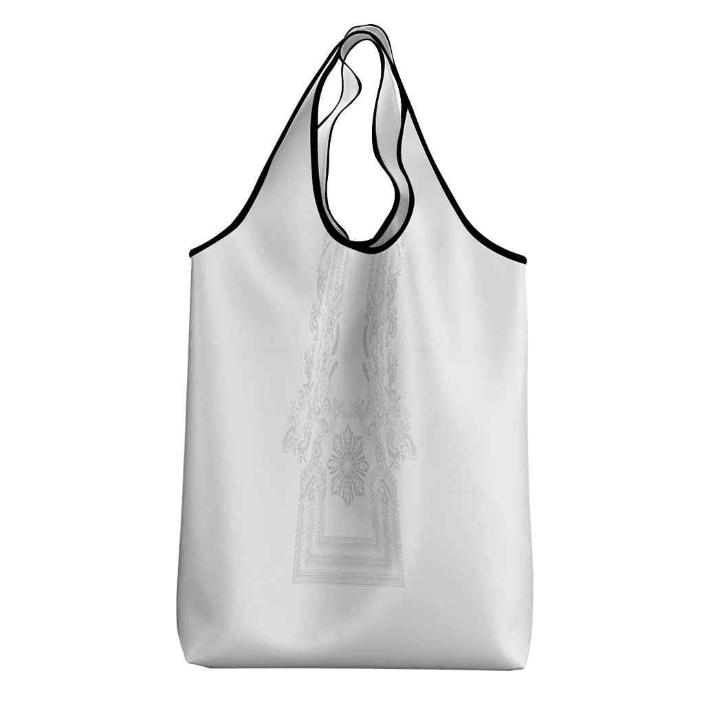 Philippines Barong Style Grocery Bag with Polynesian Art and Leaf Motif White Color