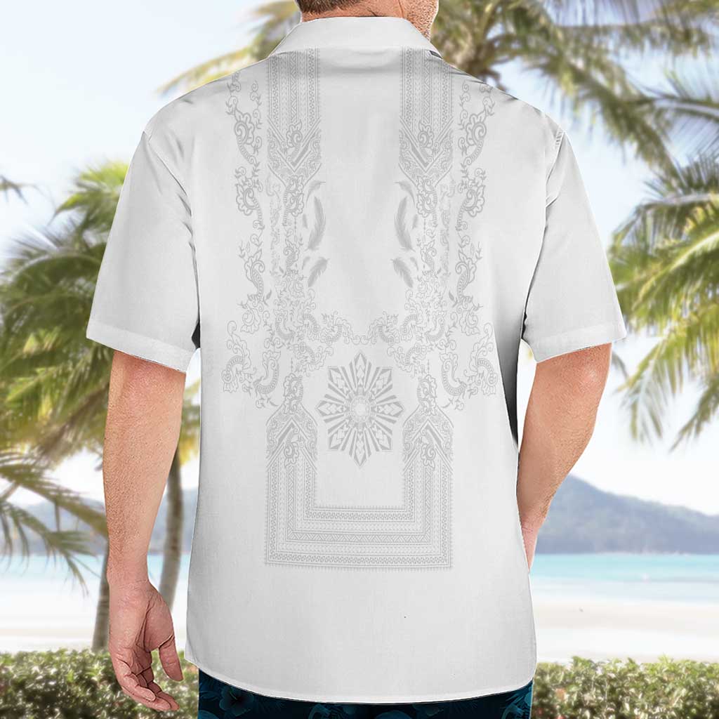 Philippines Barong Style Hawaiian Shirt with Polynesian Art and Leaf Motif White Color LT03 - Polynesian Pride