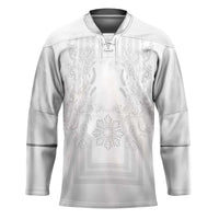 Philippines Barong Style Hockey Jersey with Polynesian Art and Leaf Motif White Color LT03 Unisex White - Polynesian Pride