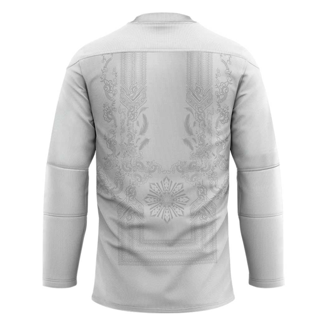 Philippines Barong Style Hockey Jersey with Polynesian Art and Leaf Motif White Color LT03 - Polynesian Pride