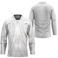 Philippines Barong Style Hockey Jersey with Polynesian Art and Leaf Motif White Color LT03 - Polynesian Pride