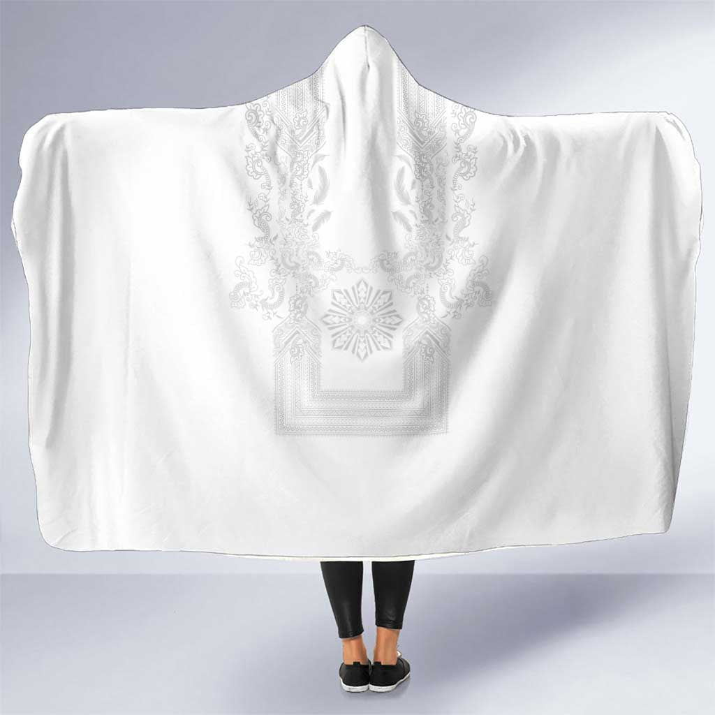 Philippines Barong Style Hooded Blanket with Polynesian Art and Leaf Motif White Color LT03 One Size White - Polynesian Pride