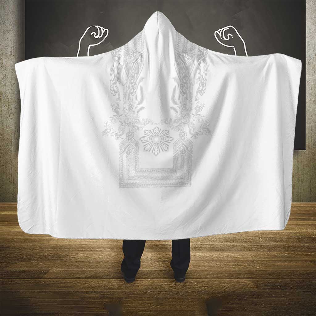Philippines Barong Style Hooded Blanket with Polynesian Art and Leaf Motif White Color LT03 - Polynesian Pride