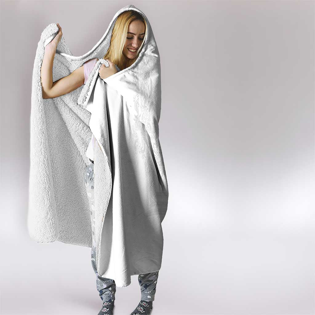 Philippines Barong Style Hooded Blanket with Polynesian Art and Leaf Motif White Color LT03 - Polynesian Pride