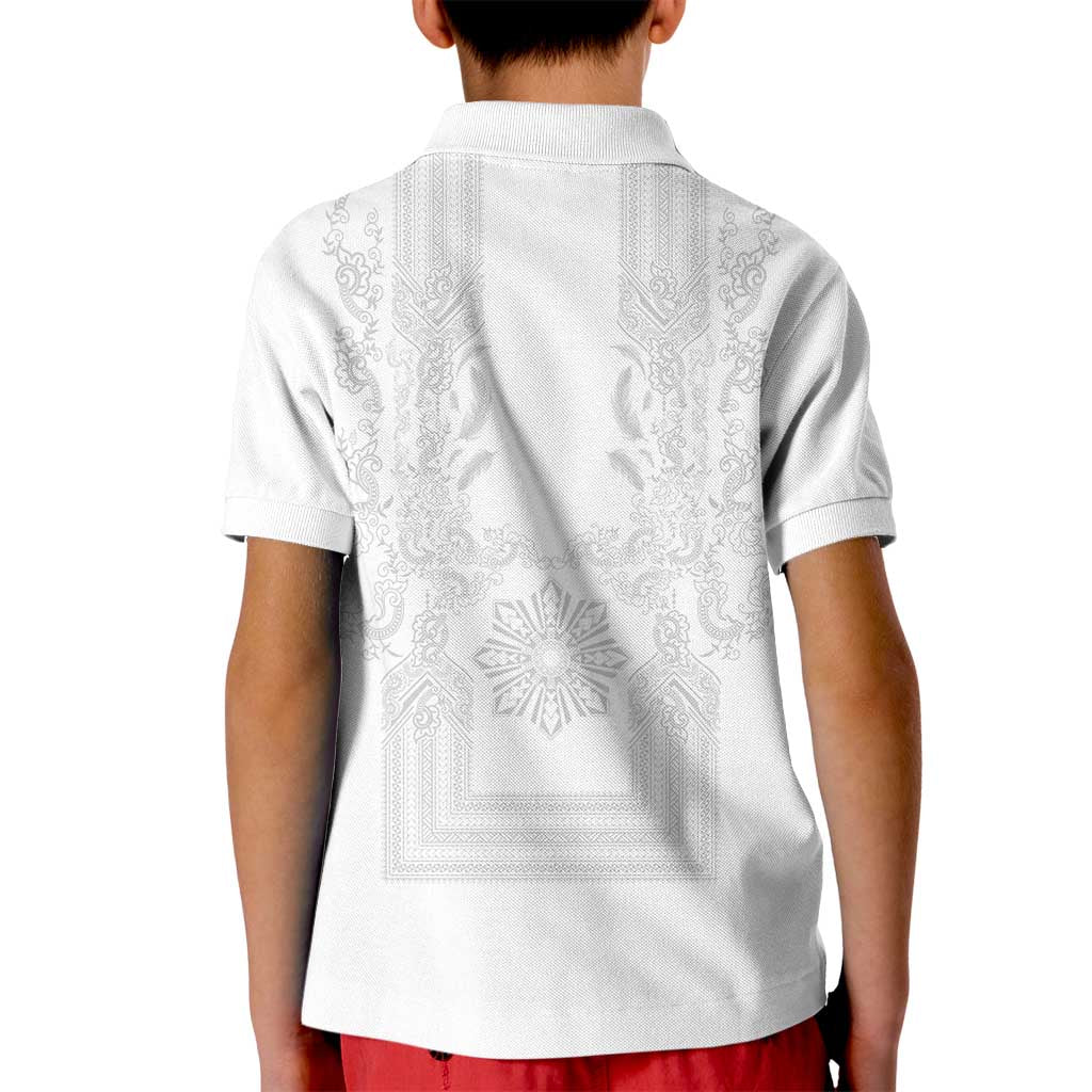 Philippines Barong Style Kid Polo Shirt with Polynesian Art and Leaf Motif White Color LT03 - Polynesian Pride