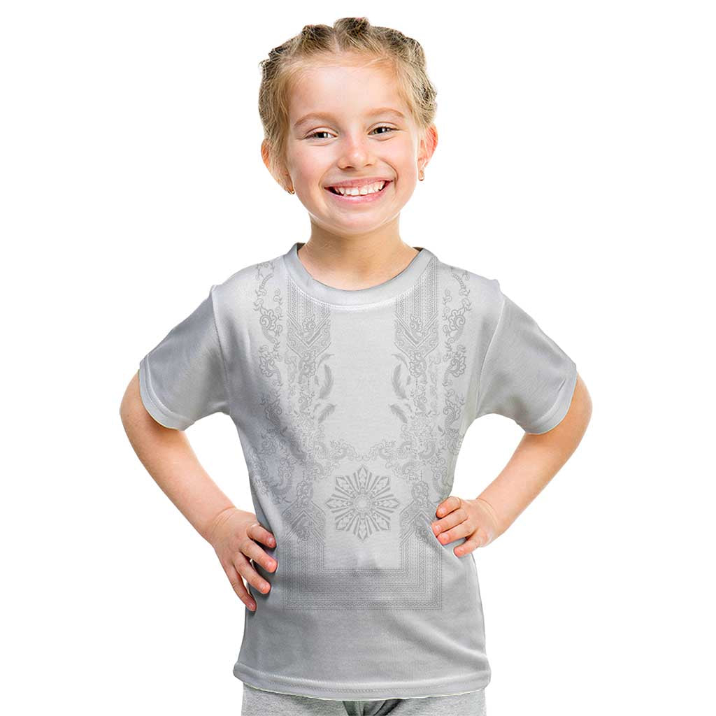 Philippines Barong Style Kid T Shirt with Polynesian Art and Leaf Motif White Color LT03 White - Polynesian Pride