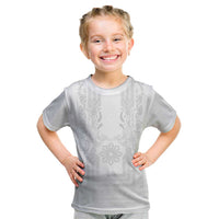 Philippines Barong Style Kid T Shirt with Polynesian Art and Leaf Motif White Color LT03 White - Polynesian Pride