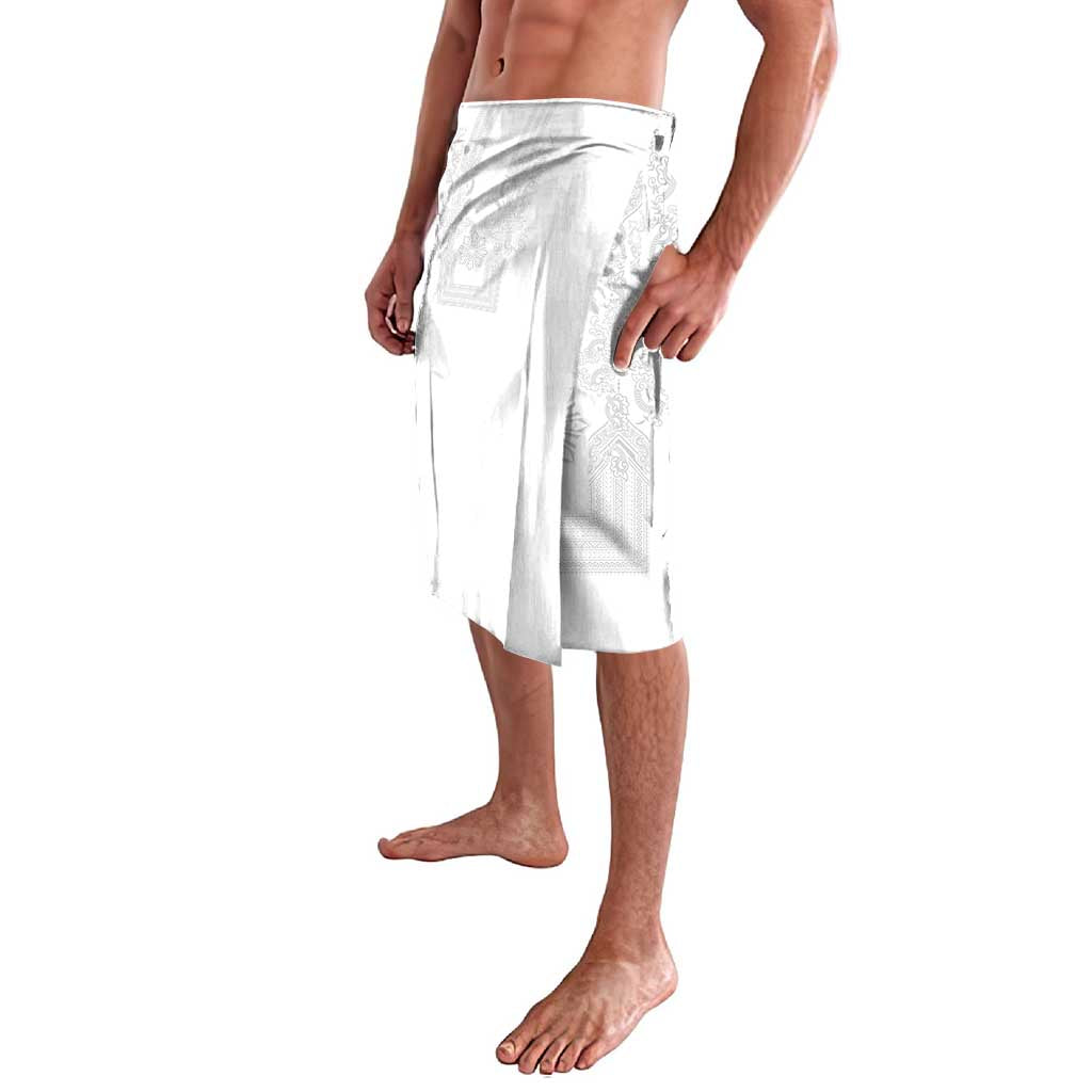 Philippines Barong Style Lavalava with Polynesian Art and Leaf Motif White Color LT03 - Polynesian Pride