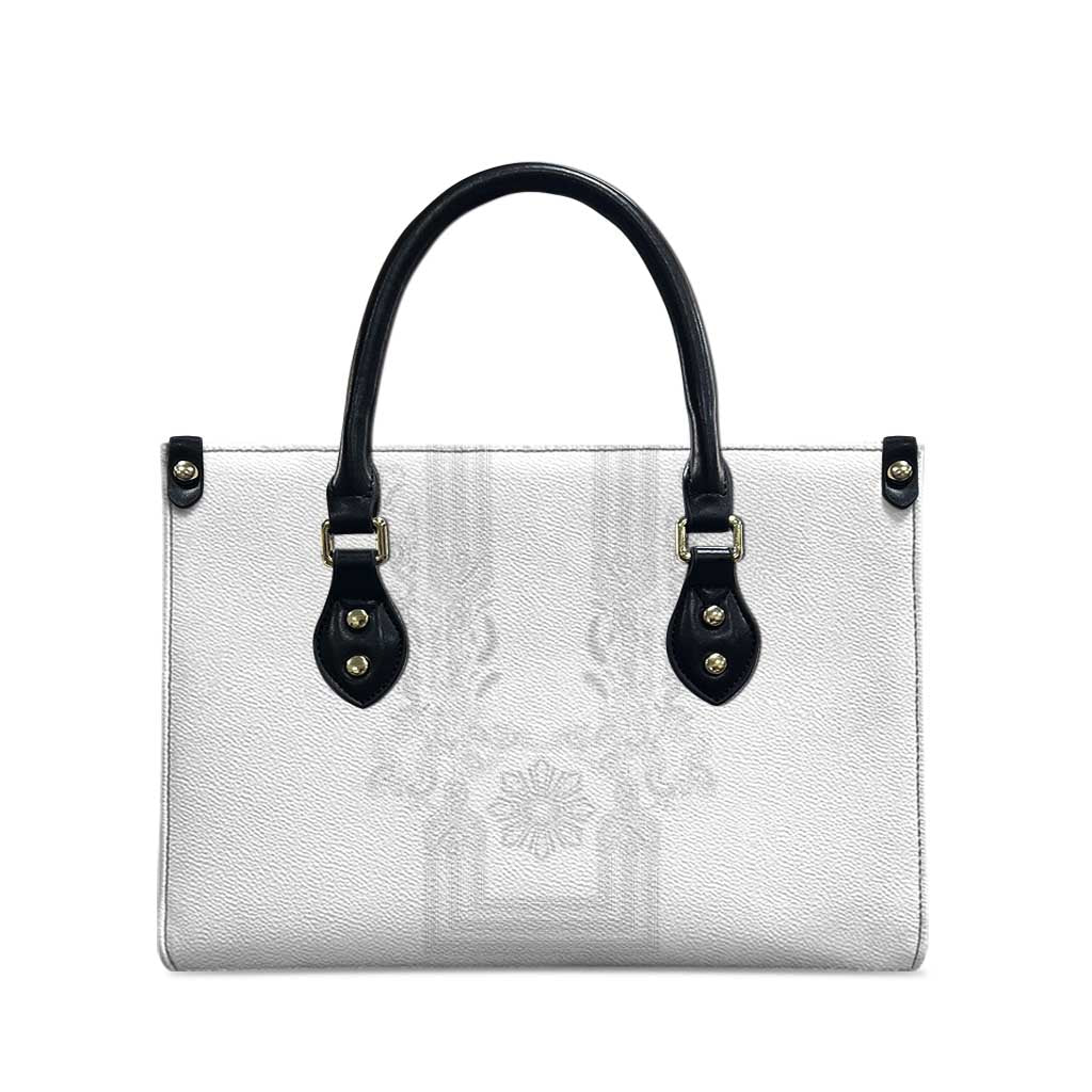 Philippines Barong Style Leather Bag with Polynesian Art and Leaf Motif White Color LT03 - Polynesian Pride