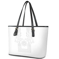 Philippines Barong Style Leather Tote Bag with Polynesian Art and Leaf Motif White Color LT03 - Polynesian Pride