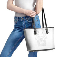 Philippines Barong Style Leather Tote Bag with Polynesian Art and Leaf Motif White Color LT03 - Polynesian Pride