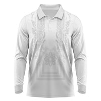 Philippines Barong Style Long Sleeve Polo Shirt with Polynesian Art and Leaf Motif White Color LT03 White - Polynesian Pride