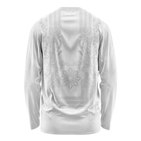 Philippines Barong Style Long Sleeve Shirt with Polynesian Art and Leaf Motif White Color LT03 - Polynesian Pride