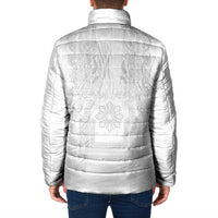 Philippines Barong Style Padded Jacket with Polynesian Art and Leaf Motif White Color