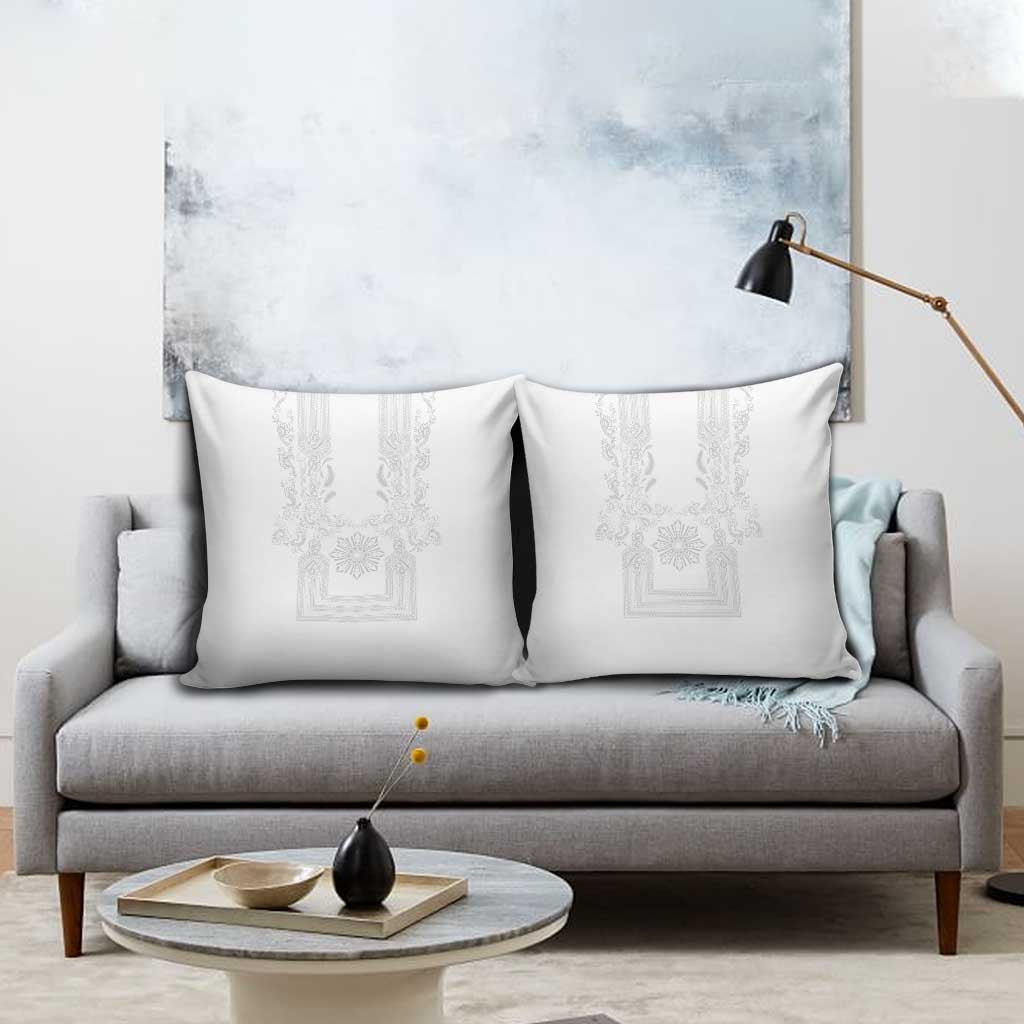 Philippines Barong Style Pillow Cover with Polynesian Art and Leaf Motif White Color LT03 - Polynesian Pride