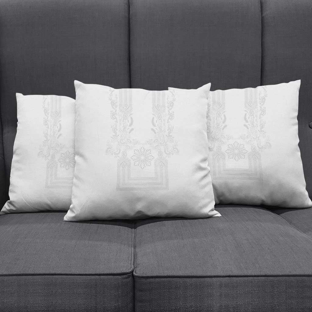 Philippines Barong Style Pillow Cover with Polynesian Art and Leaf Motif White Color LT03 - Polynesian Pride