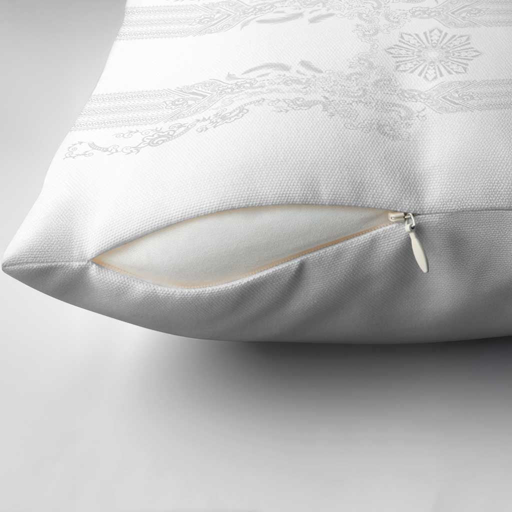 Philippines Barong Style Pillow Cover with Polynesian Art and Leaf Motif White Color LT03 - Polynesian Pride