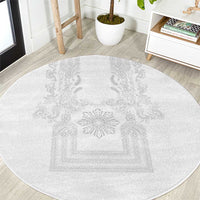Philippines Barong Style Round Carpet with Polynesian Art and Leaf Motif White Color LT03 White - Polynesian Pride
