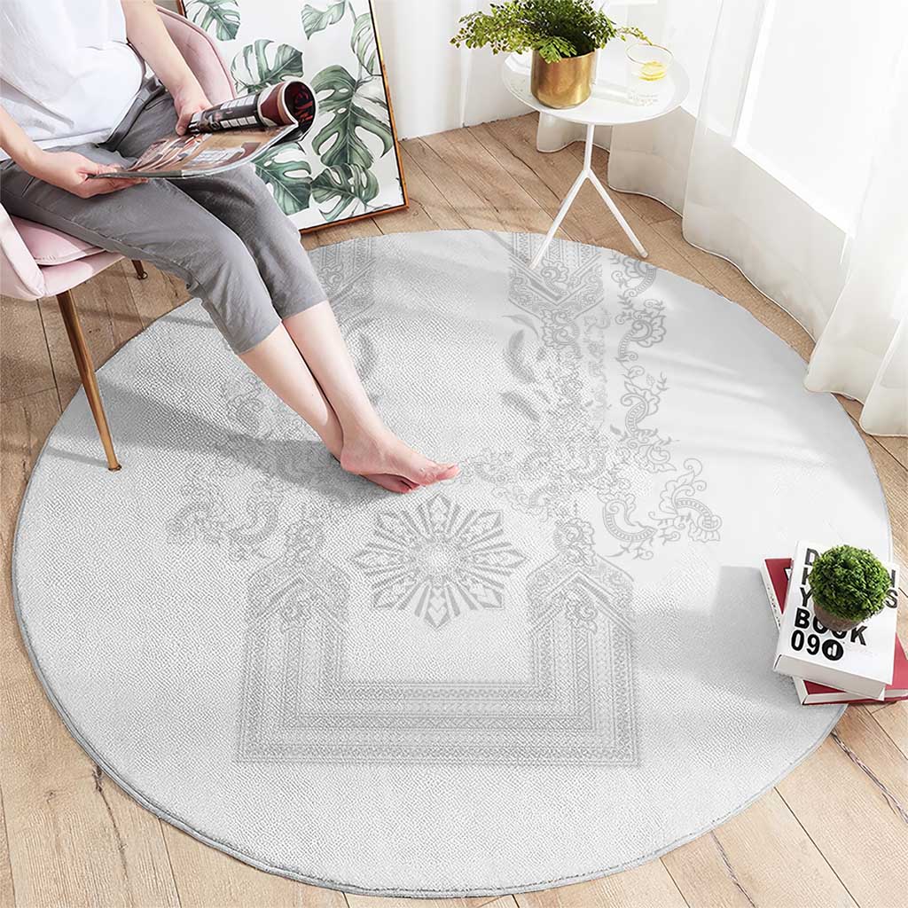Philippines Barong Style Round Carpet with Polynesian Art and Leaf Motif White Color LT03 - Polynesian Pride