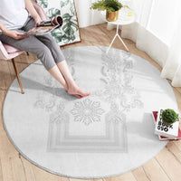 Philippines Barong Style Round Carpet with Polynesian Art and Leaf Motif White Color LT03 - Polynesian Pride