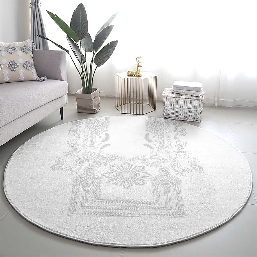 Philippines Barong Style Round Carpet with Polynesian Art and Leaf Motif White Color LT03 - Polynesian Pride