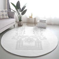 Philippines Barong Style Round Carpet with Polynesian Art and Leaf Motif White Color LT03 - Polynesian Pride