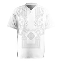 Philippines Barong Style Rugby Jersey with Polynesian Art and Leaf Motif White Color LT03 White - Polynesian Pride