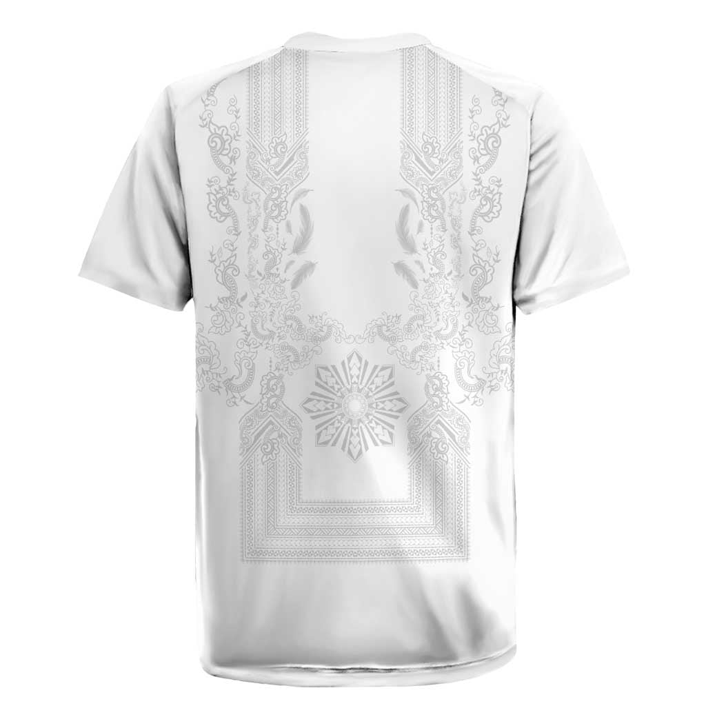 Philippines Barong Style Rugby Jersey with Polynesian Art and Leaf Motif White Color LT03 - Polynesian Pride