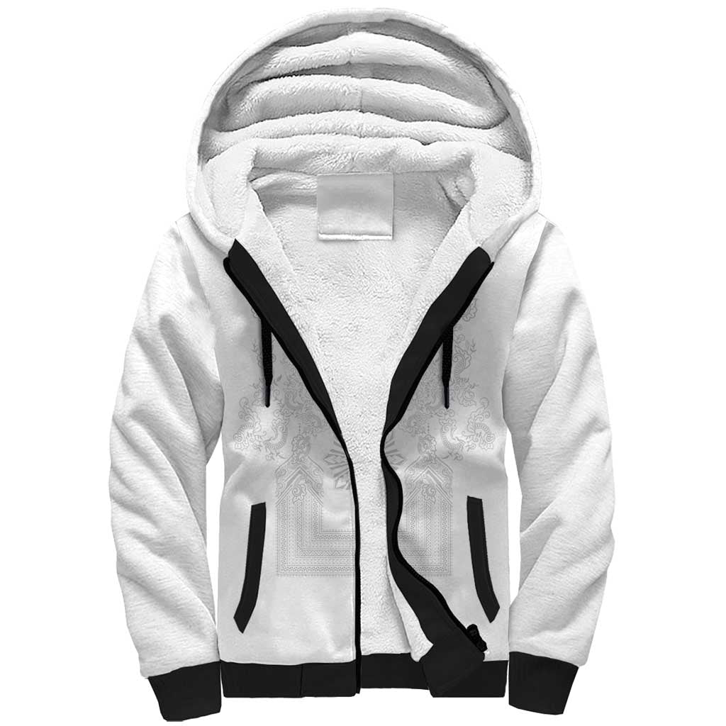 Philippines Barong Style Sherpa Hoodie with Polynesian Art and Leaf Motif White Color LT03 Unisex White - Polynesian Pride