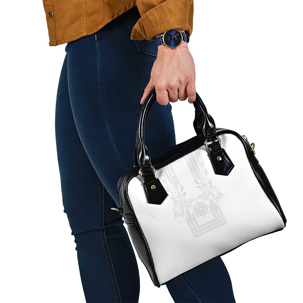 Philippines Barong Style Shoulder Handbag with Polynesian Art and Leaf Motif White Color LT03 - Polynesian Pride