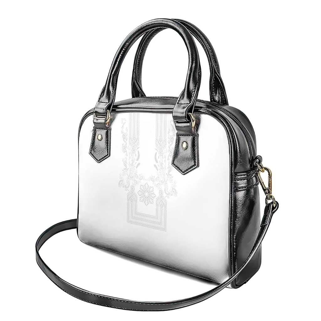 Philippines Barong Style Shoulder Handbag with Polynesian Art and Leaf Motif White Color LT03 - Polynesian Pride