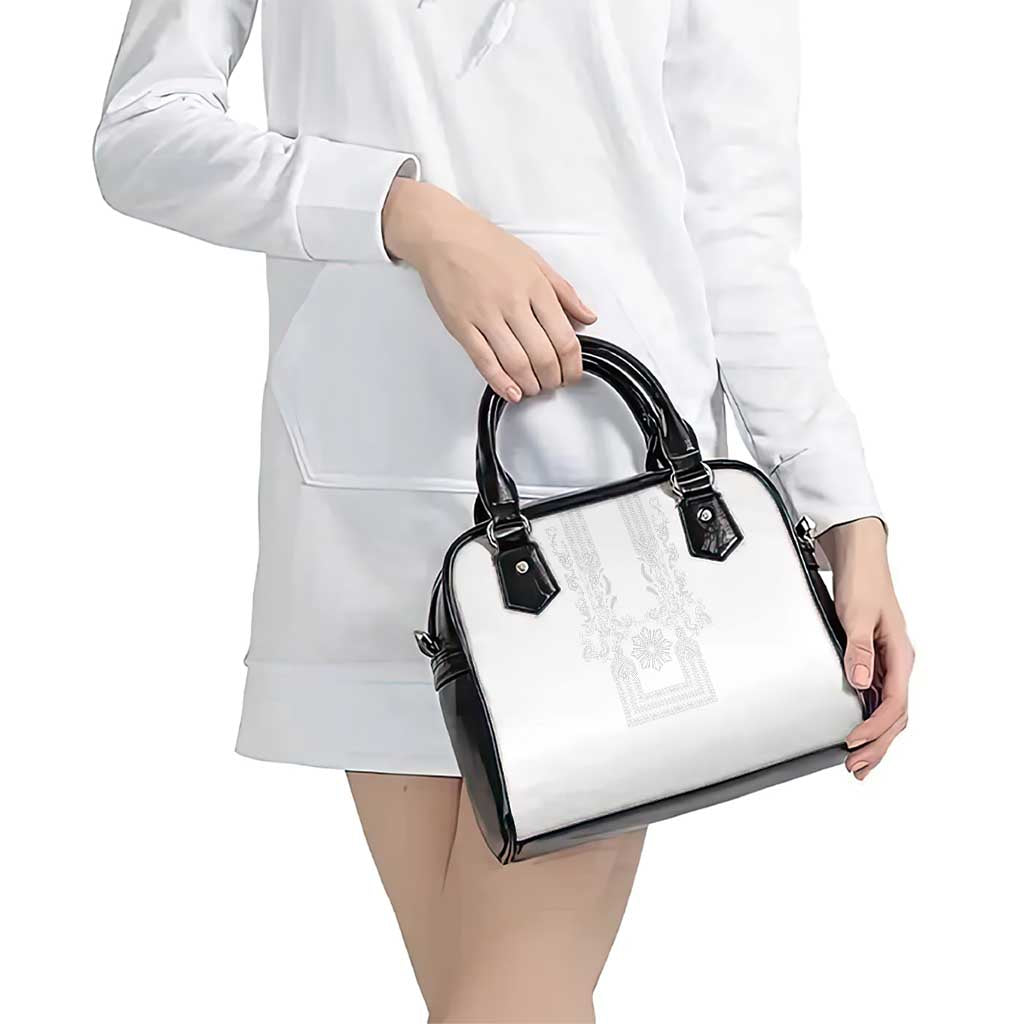 Philippines Barong Style Shoulder Handbag with Polynesian Art and Leaf Motif White Color LT03 - Polynesian Pride